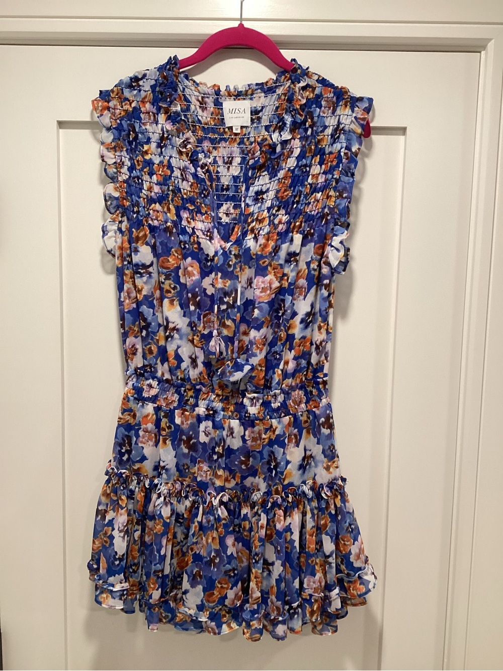 Misa Los Angeles Blue Floral Smocked Mini Dress